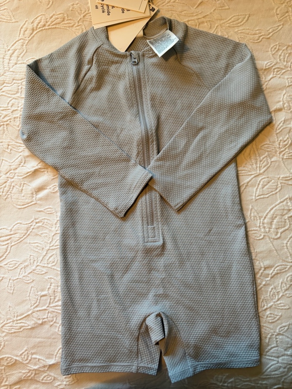 H&M 3T nwt Grey blue Kids Zip-Front One-Piece Romper swimsuit